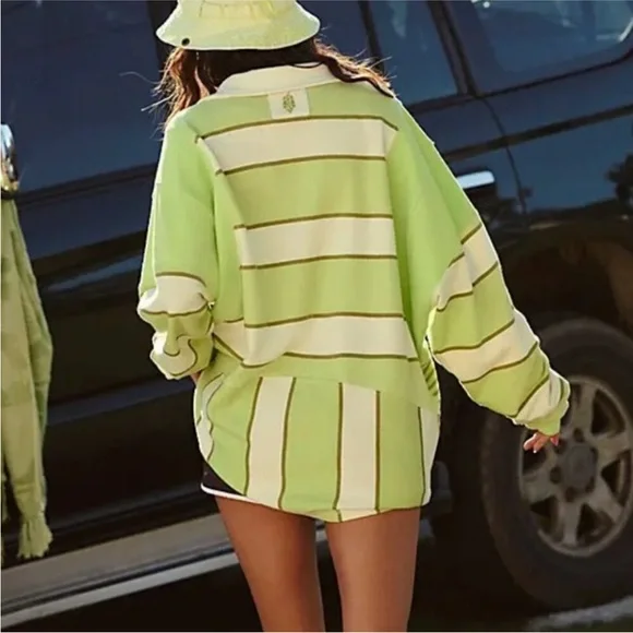 FP Movement by Free People Lime Green and Cream Striped Rugby Pullover - Picture 3 of 5